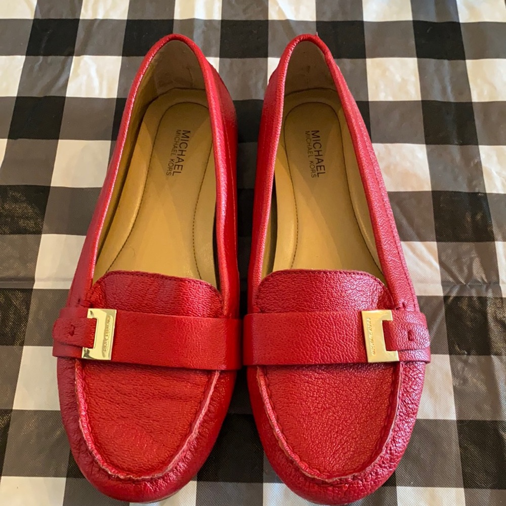Red leather Michael Kors flats